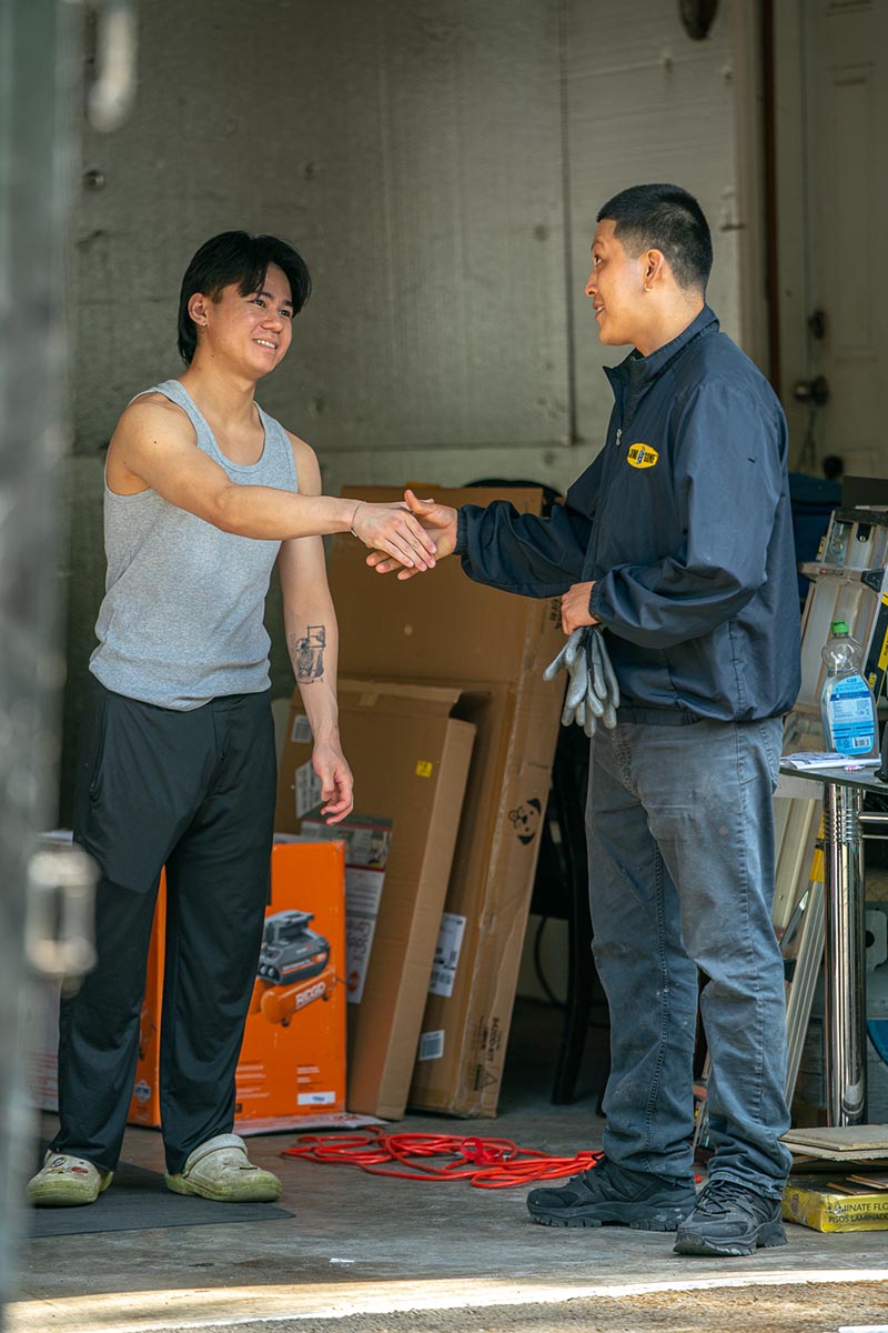 Happy customers smiles after great junk removal service