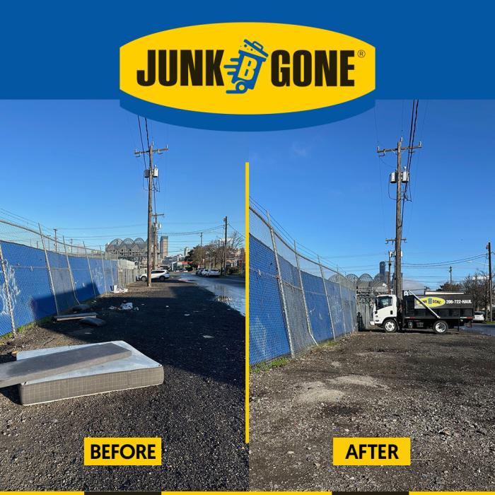 Before and after parking lot cleanup by Junk B Gone
