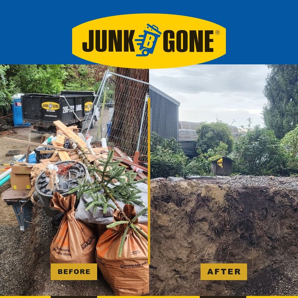 Before and after construction debris and bagged waste removal by Junk B Gone