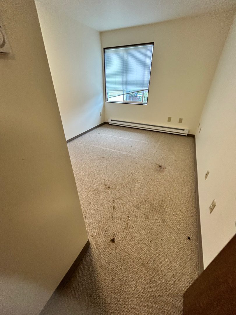 Apartment bedroom emptied clean for the next tenant at Elbert House Apartments, Bellevue