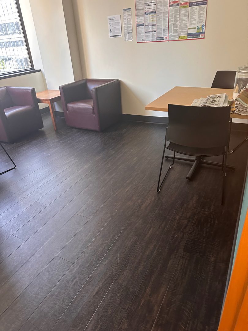A Seattle commercial office lounge and meeting area cleared by Junk B Gone, ready for use