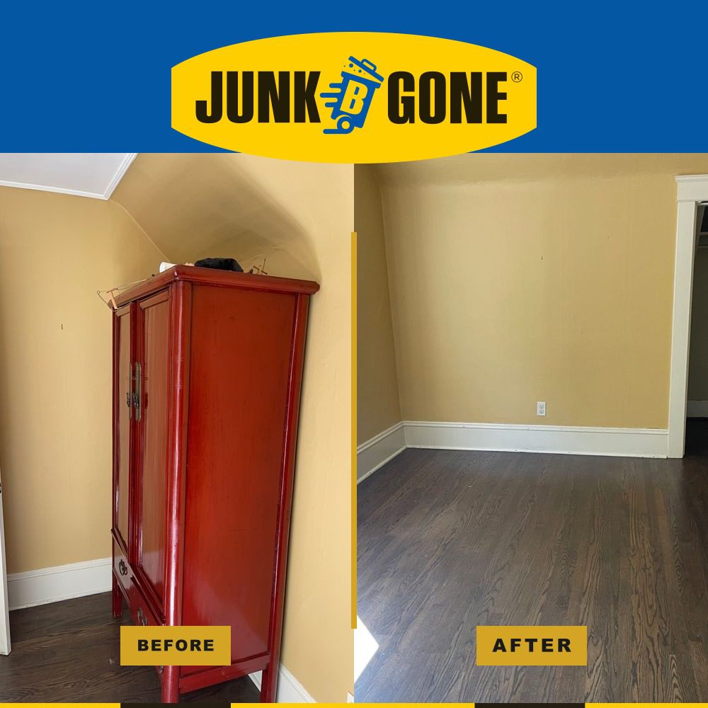 Bedroom cleanout in Seattle before and after by Junk B Gone, surfaces cleared and tidied