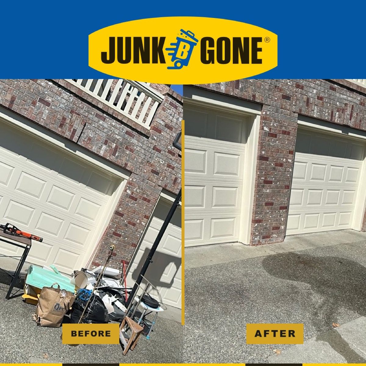 Curb appeal cleanout in Seattle - Junk B Gone cleared a driveway and garage show-ready for listing photos