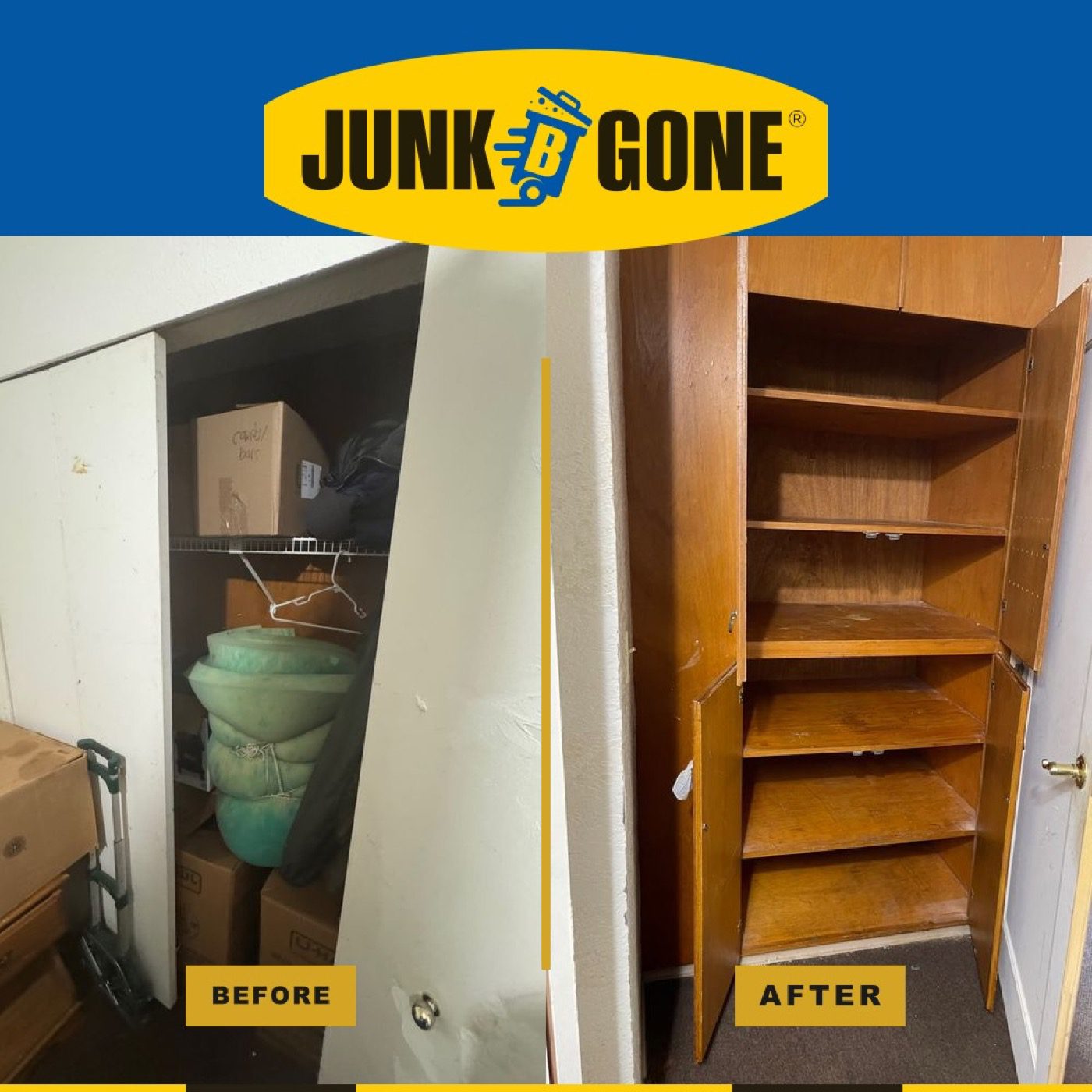 Storage closet cleanout in Seattle - Junk B Gone emptied packed shelving to bare shelves