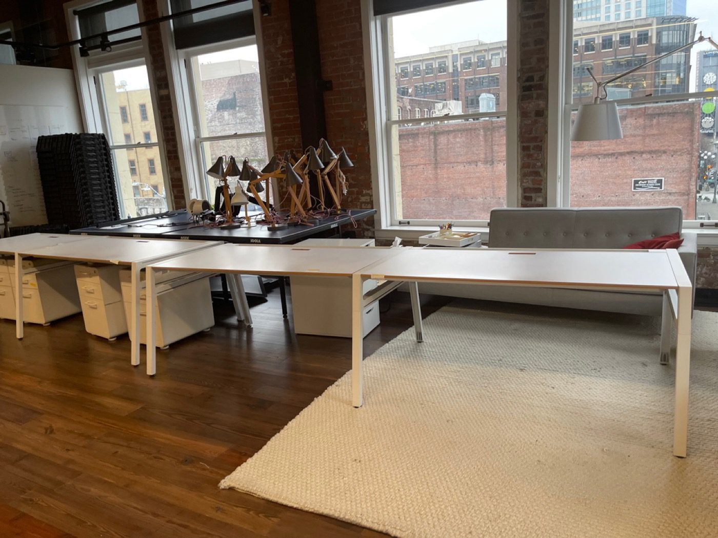 Seattle open loft office with desks and storage before Junk B Gone clear-out